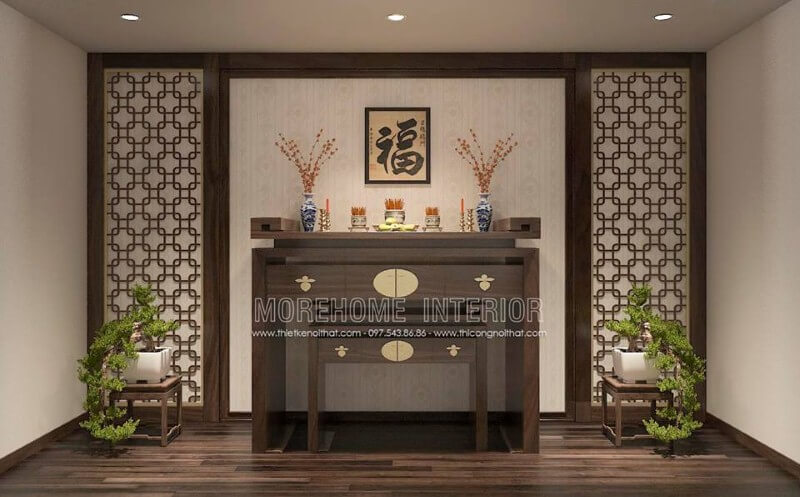 Vải dán tường màu vàng kim hoa văn cổ điển đẹp, sang trọng cho phòng thờ gia tiên. Thiết kế chung cư