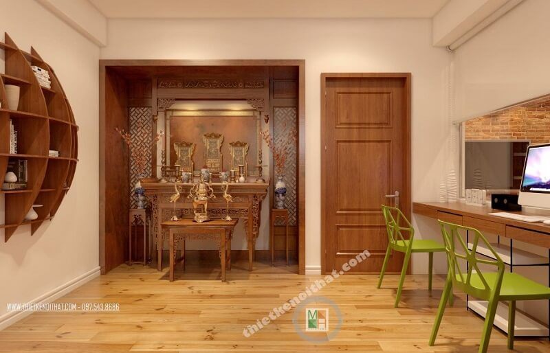 Mẫu bàn thờ gỗ tự nhiên đẹp cho phòng thờ chung cư được yêu thích tại MoreHome