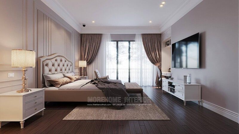 Mẫu kệ tivi gỗ tự nhiên màu trắng đẹp tinh tế cho không gian phòng ngủ biệt thự