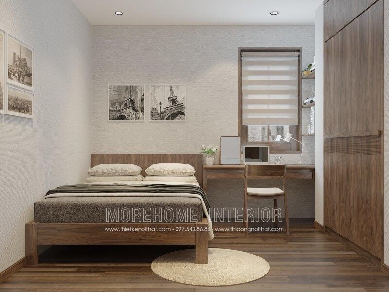 Giường ngủ được thiết kế theo phong cách hiện đại, tối giản, các chi tiết cầu kỳ được lược bỏ hoàn toàn tập trung vào công năng sử dụng tạo sự thoải mái cho người sử dụng