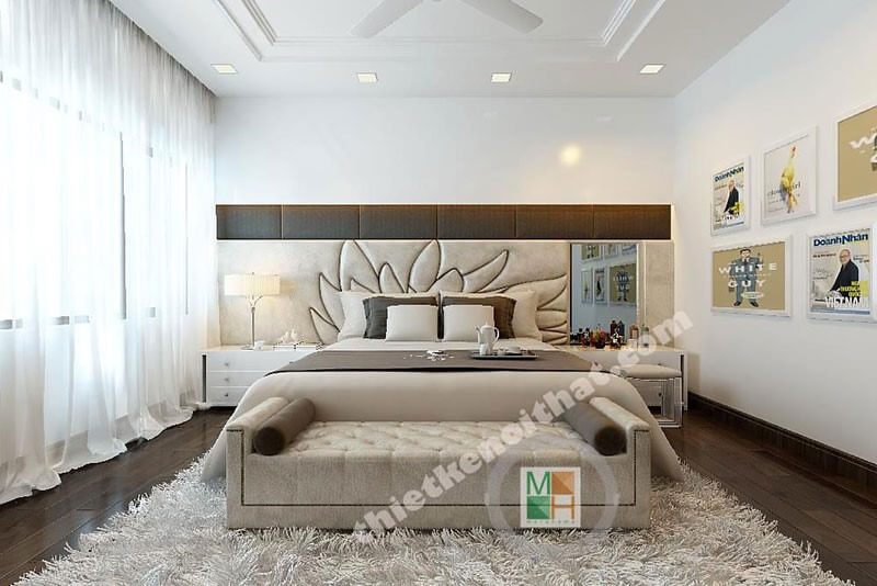 Sofa giường bọc nỉ mang lại sự tiện nghi và sang trọng cho phòng ngủ.